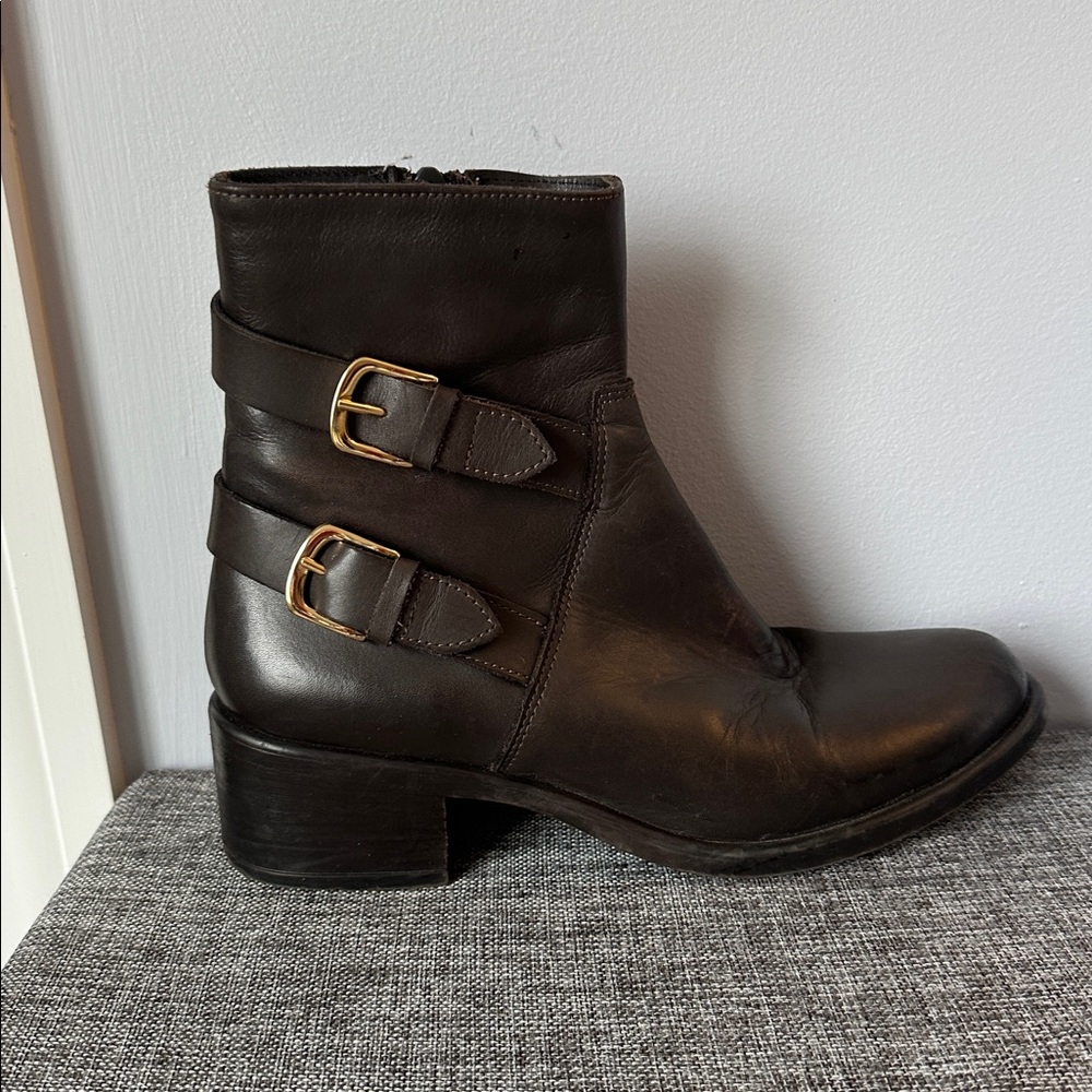 Dark Brown Leather Italian Ankle Boots Size 39/8